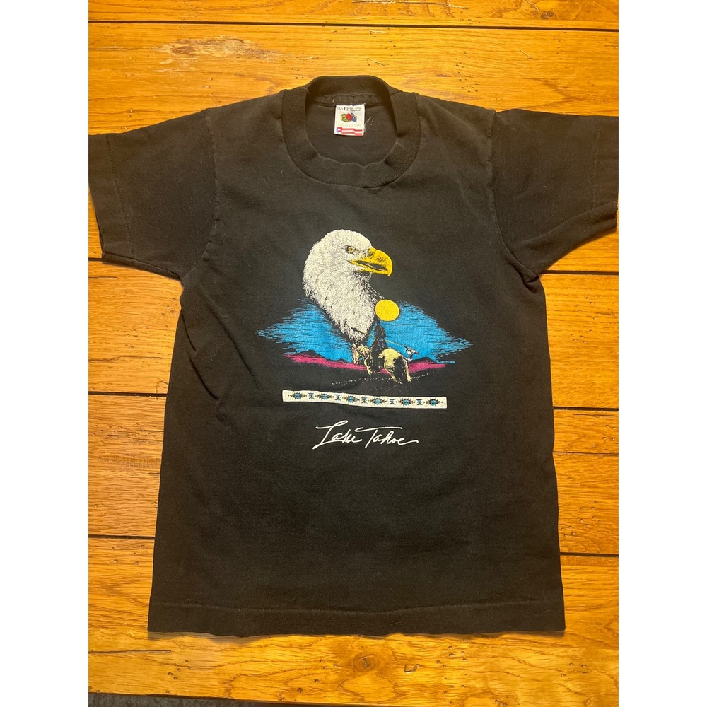 Vintage 90s Lake Tahoe Eagle Horse Graphic T-Shirt Kids 10-12 Fruit of the Loom